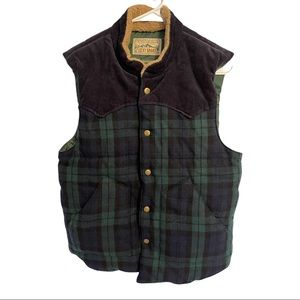 Lucky Brand Outdoor Gear Wool Blend Quilted Blue Green Plaid Vest Medium